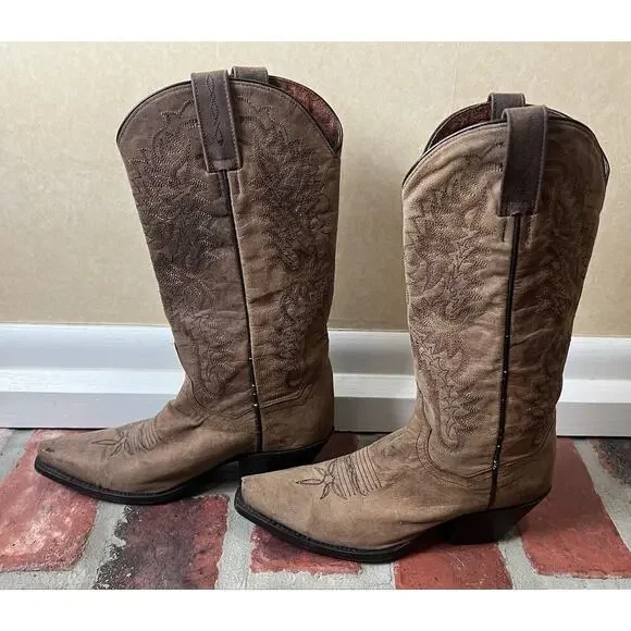 Dan Post Brown Leather Cowboy Boots Size 6 Womens Western - Picture 2 of 12